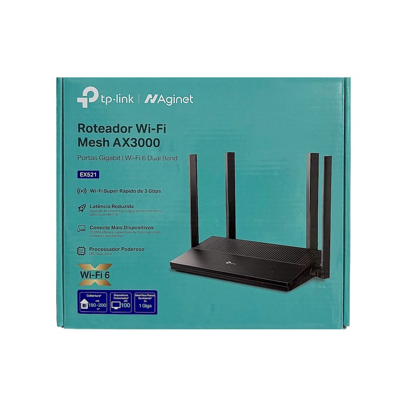 Roteador Wi-Fi 6 TP-Link EX521 AX3000 Dual Band Gigabit EasyMesh