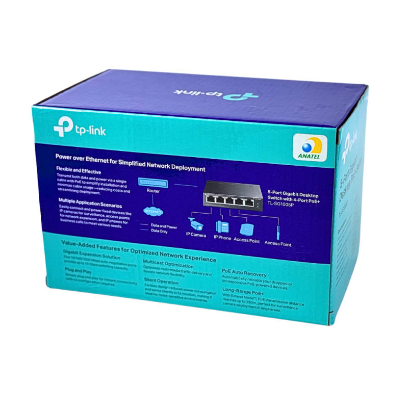 Switch 5 Portas PoE TL-SG1005P TP-Link Switch 5 Portas PoE TL-SG1005P TP-Link