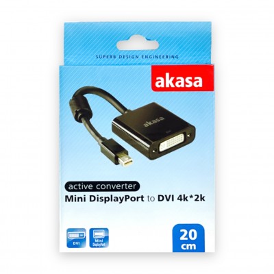 Adaptador Mini Displayport para Dvi Ativo Akasa  Adaptador Mini Displayport para Dvi Ativo Akasa