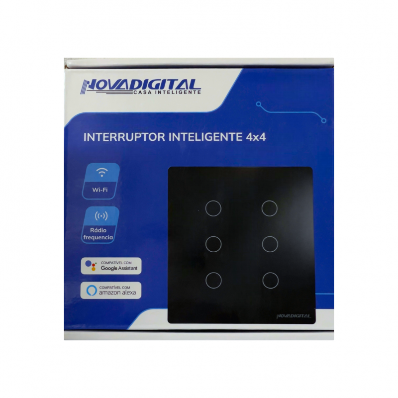 Interruptor 4X4 Inteligente Touch Wi-Fi + RF 433Mhz 6 Botões Preto SY-BR4/6-W/B	