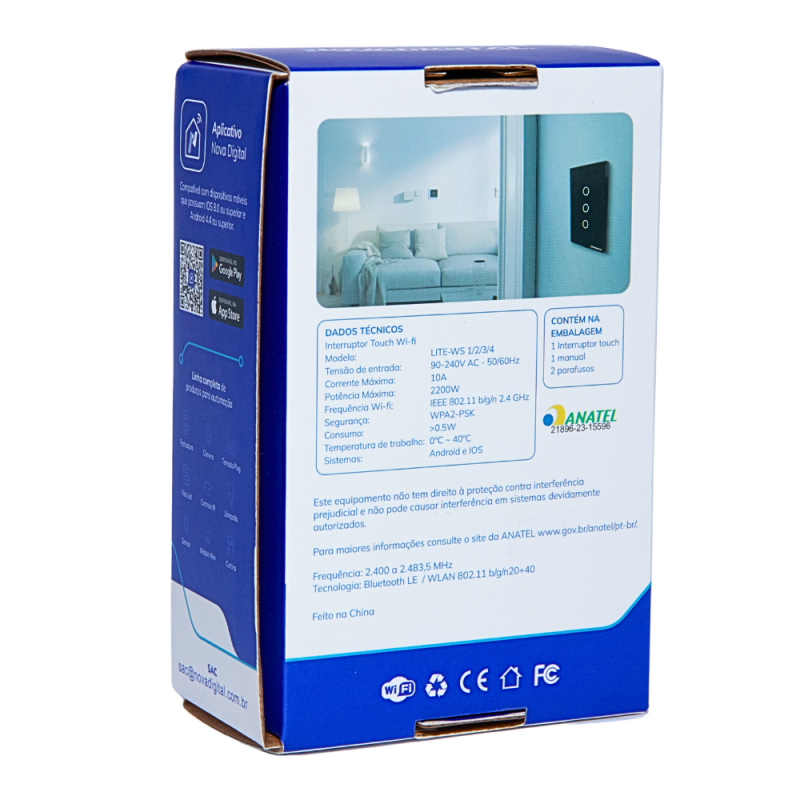 Interruptor 4 Botões Preto 4x2 Lite-WS-4 Nova Digital