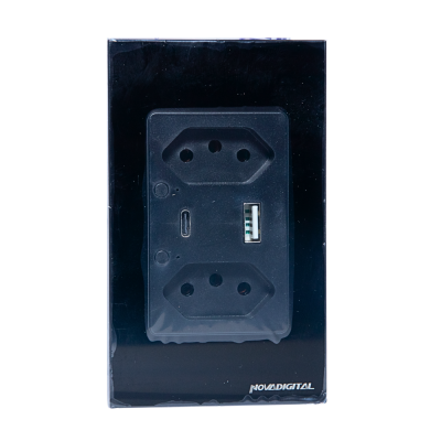 Tomada Inteligente Dupla USB-C Preta S2C-USB-C Nova Digital