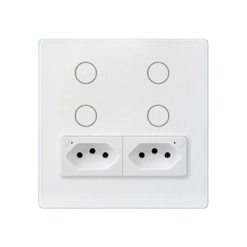 Interruptor 4X4  Inteligente Touch Wi-Fi 4 Botões Com 2 Tomadas IT-WK-4x4-W/B Branco 