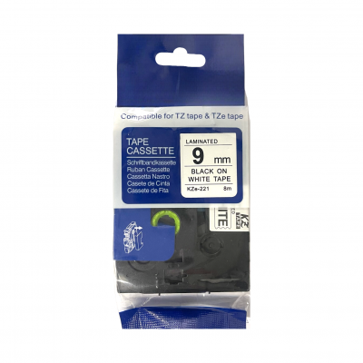 Fita Laminada Branca Letra Preta 9mm 8M KZe-221 Fita Laminada Branca Letra Preta 9mm 8M KZe-221