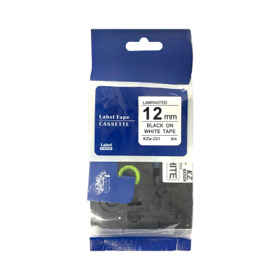 Fita Laminada Branca Letra Preta 12mm 8M KZe-231 Fita Laminada Branca Letra Preta 12mm 8M KZe-231