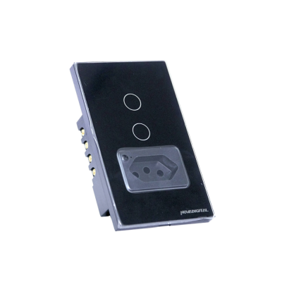 Interruptor 2 Botões com 1 Tomada 4x2 Preto IT-WK-02 Nova Digital