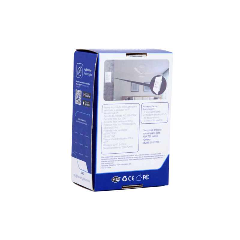 Interruptor para Ventilador e Exaustador 4x2 Branco VLK-W Nova Digital