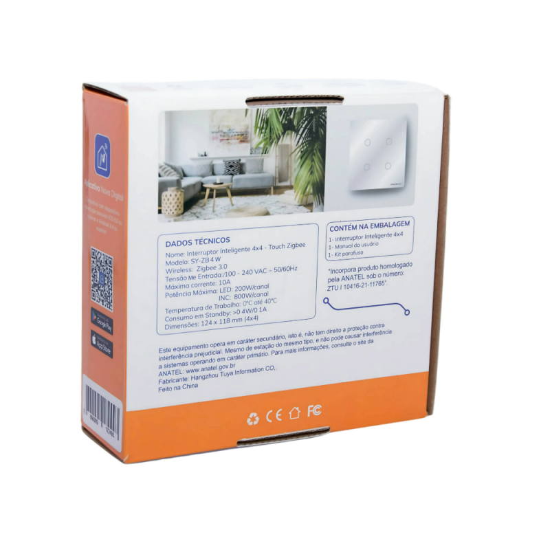 Interruptor Zigbee 4 Botões Branco 4x4 SY-ZB 4 W Nova Digital