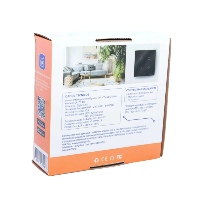 Interruptor Zigbee 4 Botões Preto 4x4 SY-ZB 4 B Nova Digital