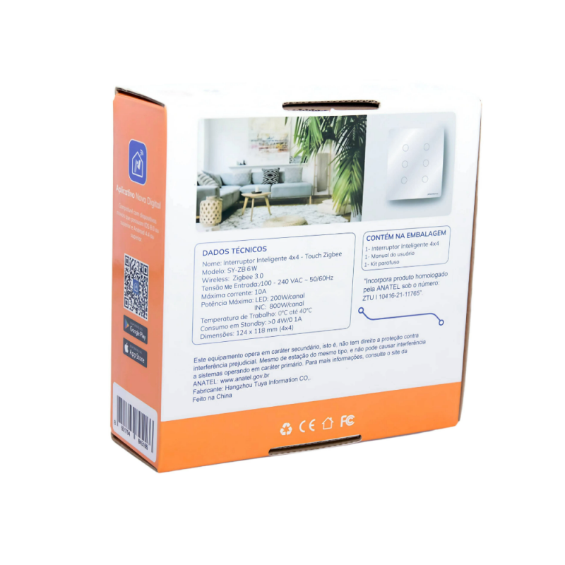 Interruptor Zigbee 6 Botões Branco 4x4 SY-ZB 6 W Nova Digital