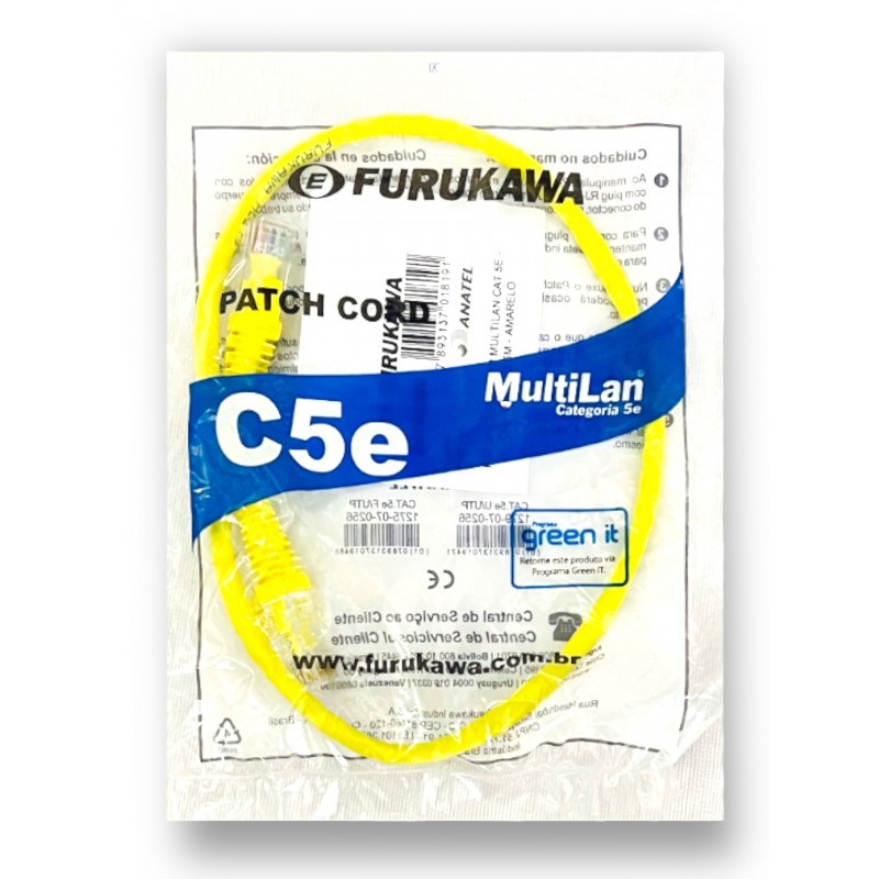 Patch Cord Cat5e 0,50cm Furukawa Multilan Amarelo 