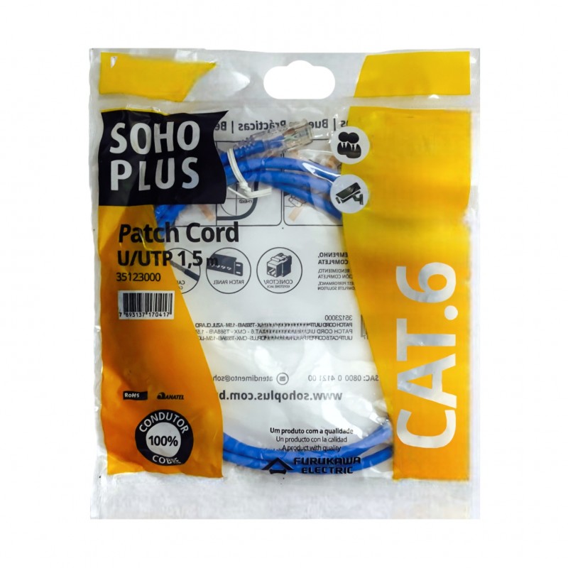 Patch Cord Cat6 1,5M Furukawa Sohoplus Azul Claro