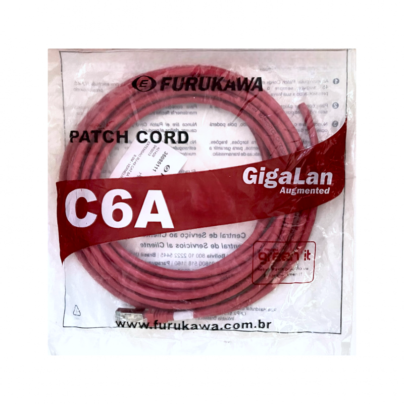 Patch Cord Extensão Cat6A 5M Furukawa Gigalan Vermelho Blindado 35085111