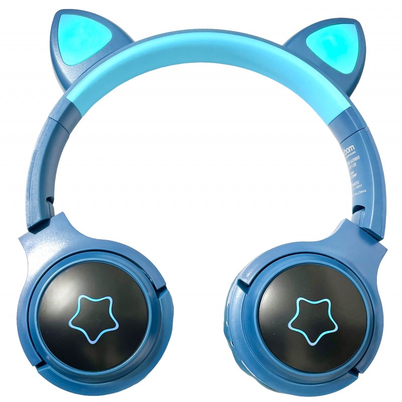Fone De Ouvido Orelha Gato Led 7 Cor Bluetooth Headset Azul