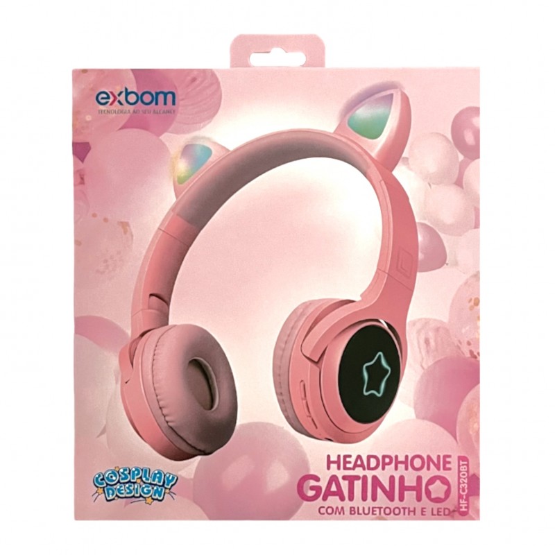 Fone de Ouvido Bluetooth Orelhas De Gato HF-C320BT Roxo Exbom