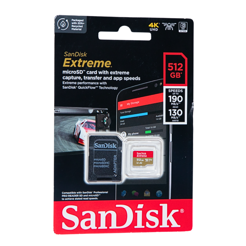 Cartão de Memória MicroSD SanDisk Extreme 512GB UHS-I U3 V30 A2