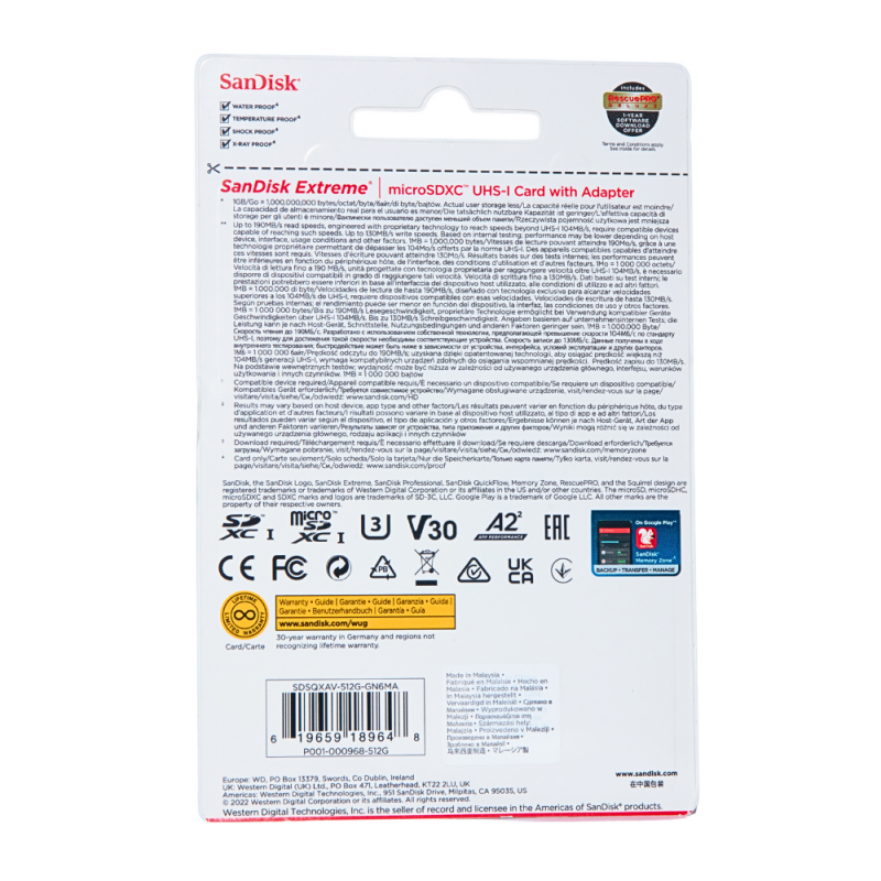 Cartão de Memória MicroSD SanDisk Extreme 512GB UHS-I U3 V30 A2