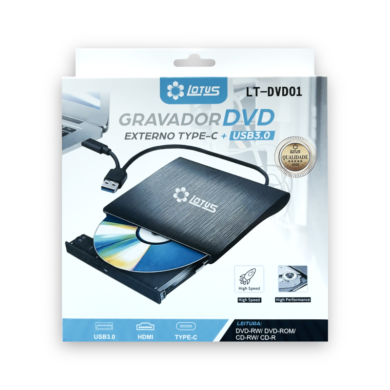 Leitor e Gravador de DVD-RW Externo Usb 3.0