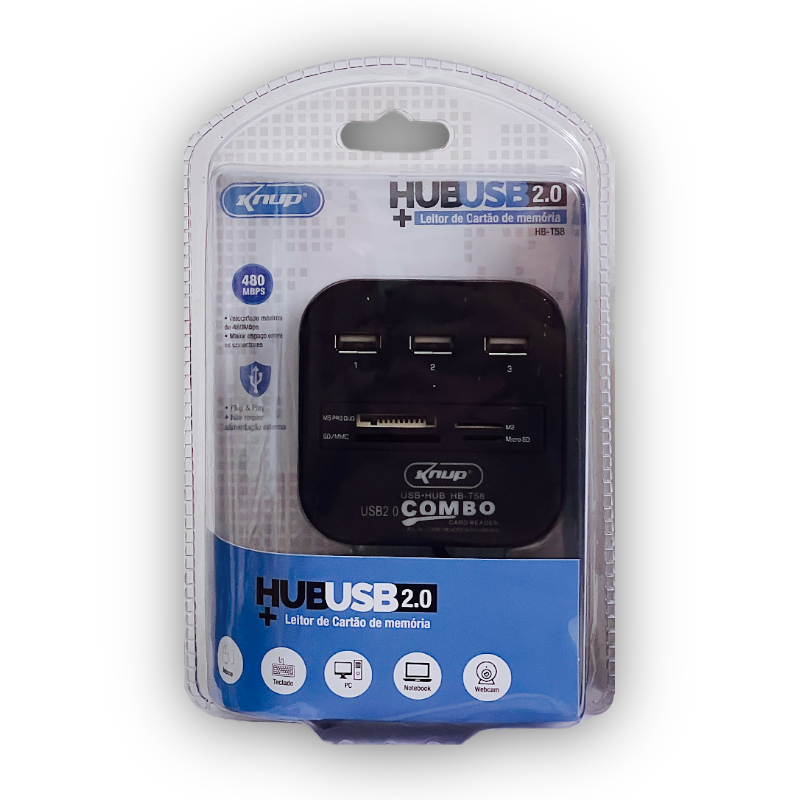 Hub Usb 2.0 com Leitor de Cartão HB-T58 Knup