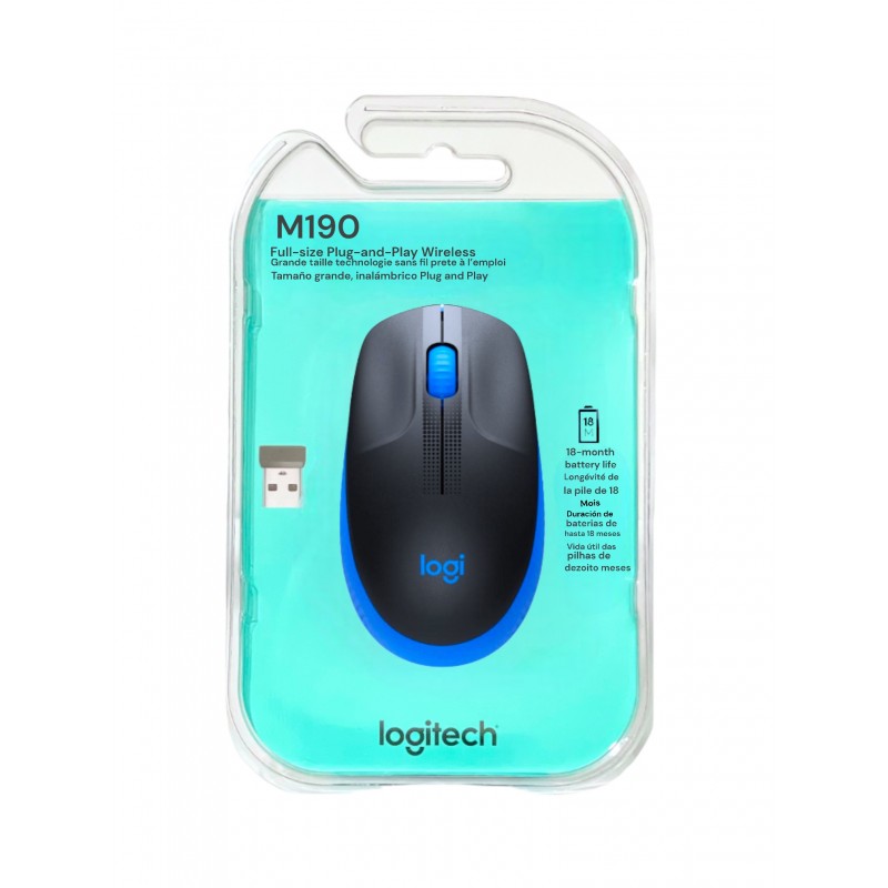 Mouse Sem Fio M190 Preto e Azul Logitech 