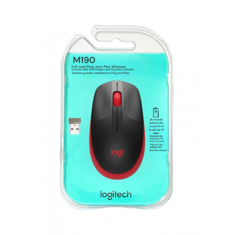 Mouse Sem Fio M190 Preto e Vermelho Logitech